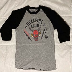 Hellfire Club Baseball Tee | Size S | Grey Shirt with Black 3/4 Sleeves | D&D